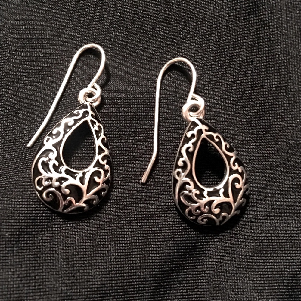 Silver & Black Drop Earrings